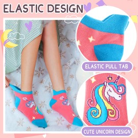 Kids Girls Unicorn Socks Ankle No Show Low Cut Socks Fashion Novelty Cotton Socks 6 Pairs Gifts Stocking Stuffer (Unicorn A, 5-8 Y)