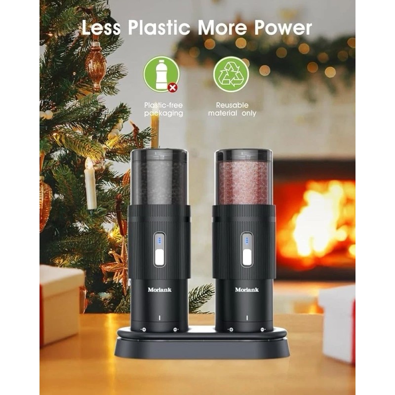 Moriank 2PCS Electric Salt and Pepper Grinder Set Automatic Grinder