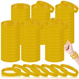 Huquary 100 Pcs Solid Color Rubber Wristbands Rubber Bracelets Silicone Wristbands Sports Bracelets Bulk Adult Wrist Bands for Event Women Men Party Decorations(Gold)
