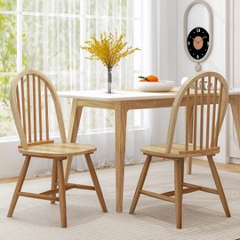 HAPPYGRILL 2 Pieces Wooden Dining Chairs Set, Vintage Armless Windsor Chairs, Kitchen Dining Chairs with Backrest, Natural