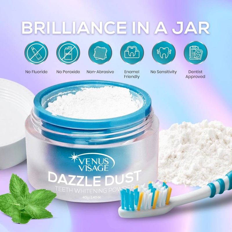 Venus Visage Dazzle Dust Teeth Whitening Powder - Enamel-Safe Toothpaste