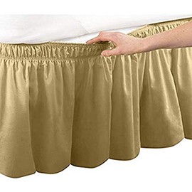 Pleated Three Sides Fabrics Wrap Around Style Egyptian Cotton Elastic 17 inch Drop Dust Bed Skirt for Twin/Full,Queen,King Size Beds(King, Taupe).