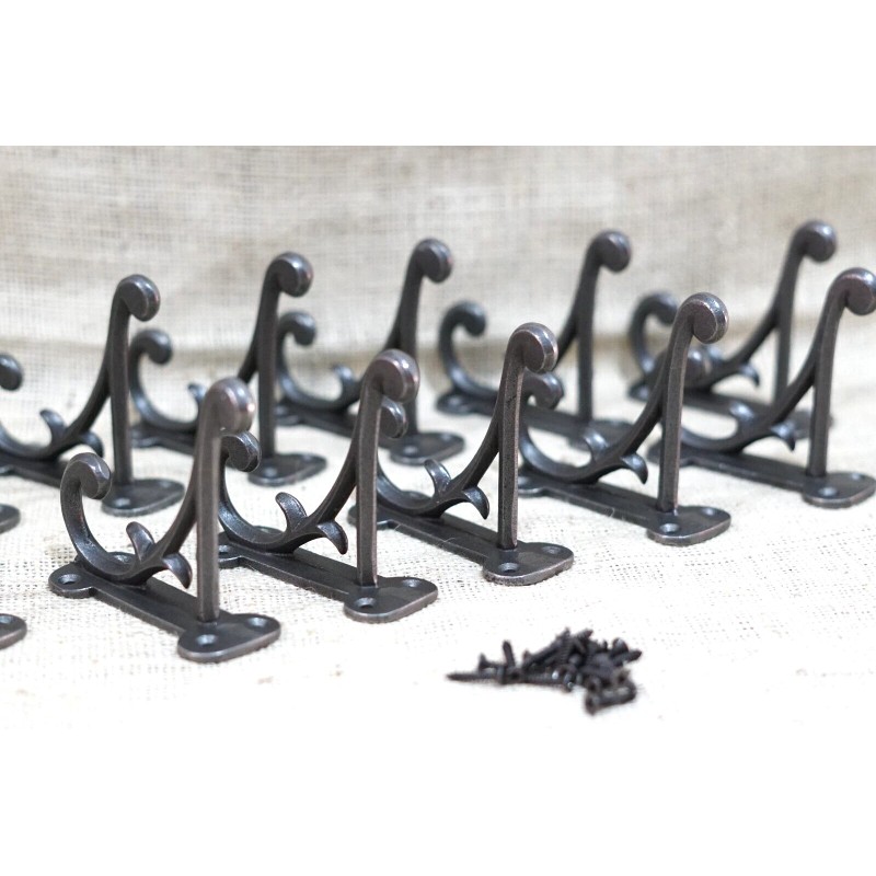 12 COAT HOOKS ANTIQUE STYLE CAST IRON 4.5" WALL DOUBLE