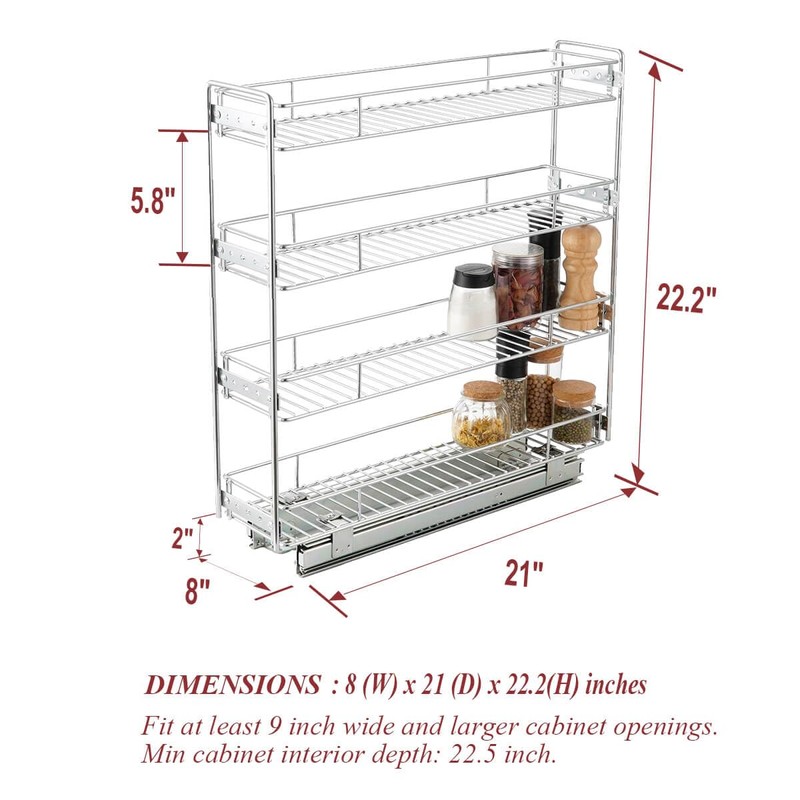 OCG 4-Tier Pull Out Kitchen Cabinet Spice Rack Holder Shelves