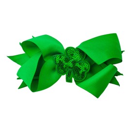 Lux Accessories Green Ribbon Bow Clover Sequins Fashion Hair Clips