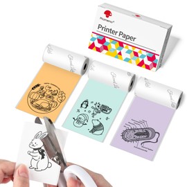 Phomemo Paper for M02 M02S M02PRO T02 M02X M02L Mini Printer, Compatible with M03 M03AS M04S M04AS Portable Thermal Printer, Mint Green/Purple/Orange Sticker Paper, 50mm x 3.5m, 3 Rolls