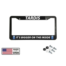 Car Plate Frames TARDIS ITS BIGGER ON THE INSIDE Doctor Who Black License Plate Frame NEW