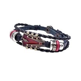 KIFEDSLJ Faux Leather Guitar Bracelet Retro Musical Guitar Leather Bangle Wristband for Women Men Music Enthusiast Jewelry-red