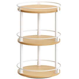 YATINEY 3-Tier Lazy Susan Organizer, Rotating Spice Rack, Spinning Organizer, Industrial Turntable Spice Rack Organizer for Cabinet, Kitchen Countertop, Pantry, White and Natural SR23WN