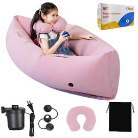 Bmag Sensory Chair for Kids, Inflatable Peapod Canoe with Neck Pillow, 60" Sensory Pod Seating ADHD Toy Gift for Autistic Children, Includes Electric Air Pump, Pink