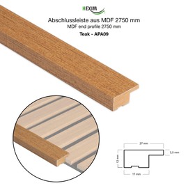 HEXIM End Strip 275 x 2.7 cm Suitable for Our Acoustic Panels - Flexible Slat Wall Wood MDF Wall Panels Slat Cladding Wall Cladding (1 End Strip Teak - APA09)