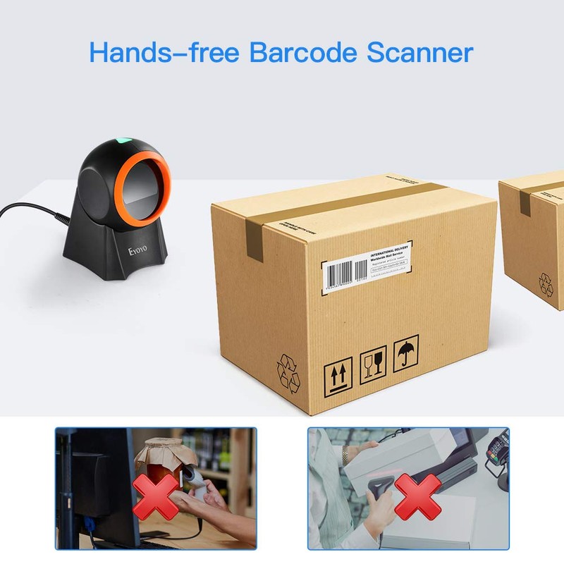 Eyoyo Hands-Free 1D 2D Desktop Barcode Scanner, QR Barcode Reader
