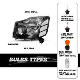 SOCKIR Headlight Assembly Set Replacement for 2004-2015 Nissan Titan / 2005-2007 Armada Halogen Headlamp Driver and Passenger Side Black Housing Clear Reflector Bulbs Included