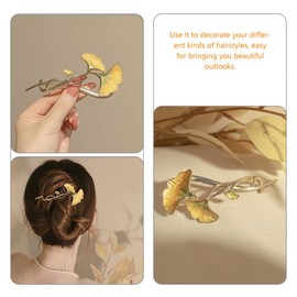 LALAFINA 2pcs Ginkgo Biloba Clip Womens Hair Clips Green Leaf Headband Gold Clips for Hair Leather Hair Barrette with Stick Hair Barrettes for Women Gold Hair Modeling Alloy Grip Miss