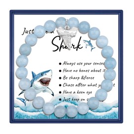 MollyQueen Shark Bracelet for Women Shark Teeth Charm Jewelry Shark Themed Gifts Inspirational Gifts (Blue Shark Bracelet)