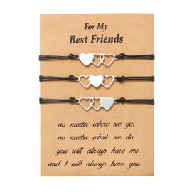 AffeGifts Friendship Bracelets for 3 Girls, 3Pcs Heart Matching Bracelets for Best Friends Long Distance Bracelets for Girls Women Graduation Birthday Christmas Gifts with Wish Card