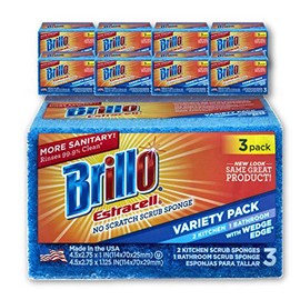Brillo Estracell Sponges, Premium Long Lasting, Kitchen & Bathroom with Wedge Edge Variety Pack (Variety, 3 Count (Pack of 8))