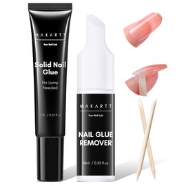 Makartt Nail Glue with Remover - No Lamp Needed 10ml Semi Solid Nails Glue for Press-Ons, Acrylic False Tips, Soft Gel, and Toenails, Easy Removal