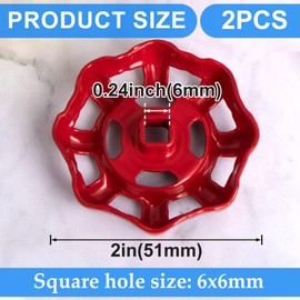 Hzopcw 2pcs Outdoor Faucet Handle, 6x6mm Water Spigot Hose Bib Handle, Valve Round Wheel Replacement for Garden Yard Bathroom Toilet Kitchen- Red
