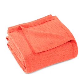 Superior Waffle Weave Cotton Blanket, for Picnic, Beach, Traveling or Camping, Comfy Blanket, Bedroom Decor, Essentials, Cover for Bed, Couch, Lounging, Honeycomb Knit, Full/Queen, Coral