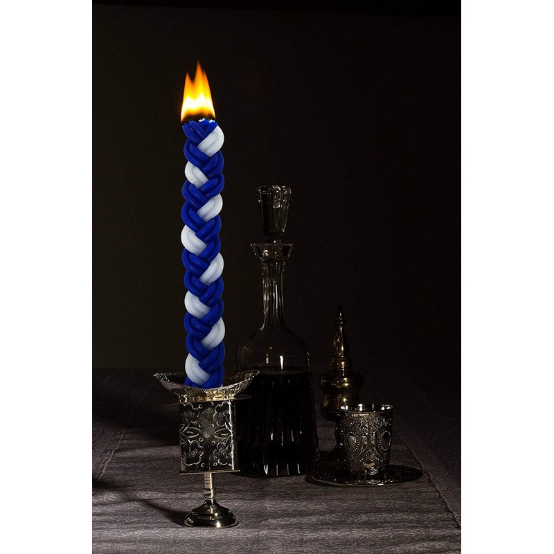 Jerusalem Candles Havdalah Candle - Braided Blue and White -