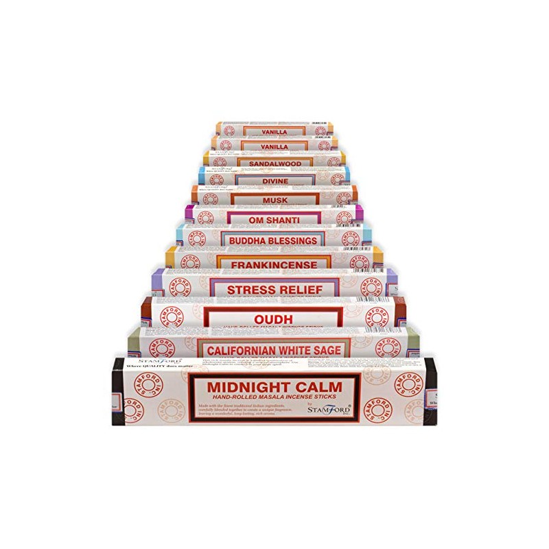 STAMFORD 37365 Variety Set Hand Rolled Incense Sticks-12 Packs, Black,