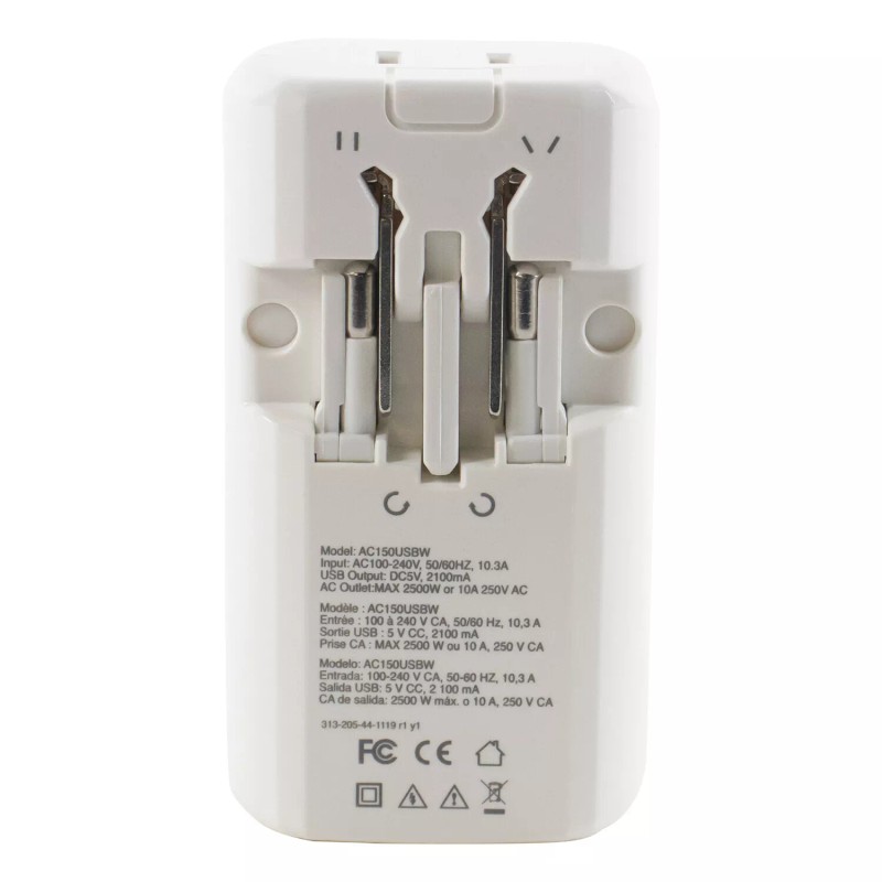LENMAR AC150USBW Ultra-Compact All-in-One Travel Adapter with USB Port (White)
