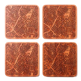 Bremen Map, Sapele Wood Coasters, Set of 4, City Map, Multiple City Optional, Handmade