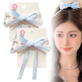 TVETE Light Blue Hair Ornament, Ribbon, Hair Clip, Set of 2, Blue, Hair Access, Ribbon, Barrette, Elegance, Fashionable, Everyday, Celebrations, Parties, School Entrance Ceremonies, Recitals, Girls