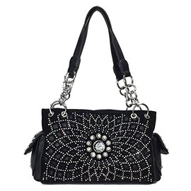 Zzfab Star Flower Concealed Carry Purse Rhinestone Western Handbag Black