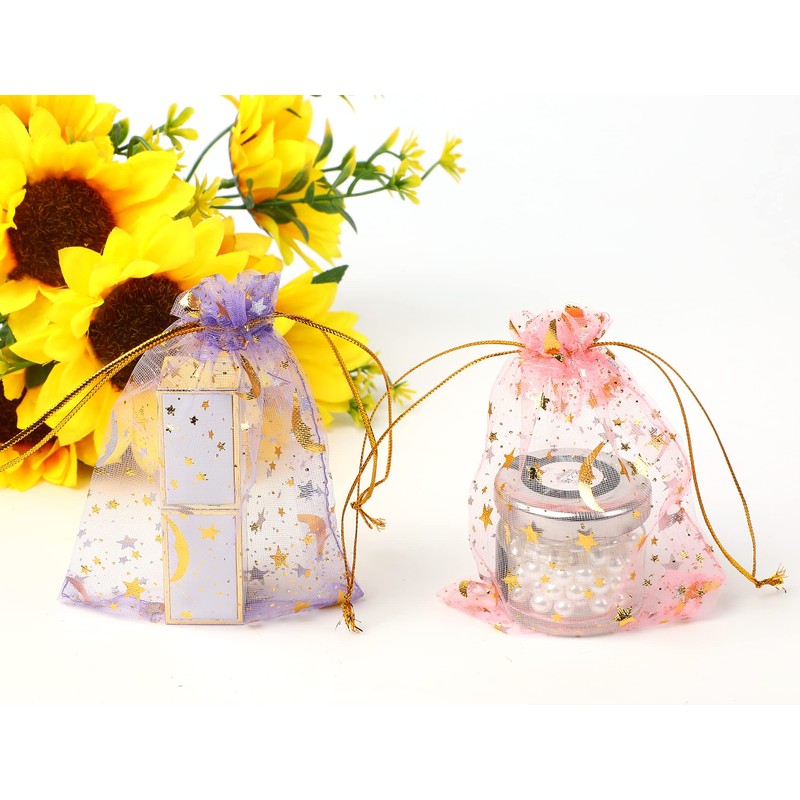 DERAYEE Organza Drawstring Bag, Gift Bags, 50 Pieces, Foil Stamping,
