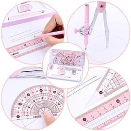 MHwan Compass Set, 8-Piece Complete Learning Set, Equipped with a Robust Exquisite Shockproof Outer Box, Geometry Set for Secondary School, A Practical Set Loved by Children