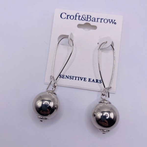 Croft & Barrow Silvertone Large Bead Deangle Earrings New