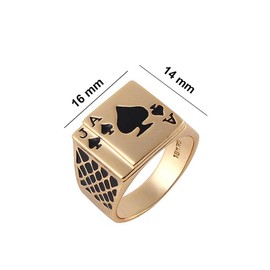 Yfnfxl Mens Vintage Fashion Ring Black Gold Plated Enamel Spades Poker Ring (gold, 12.0)