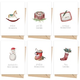 Christmas Cards with Envelope Set (12 Pieces) - A6 Folding Cards for Christmas - Christmas Postcard with Envelopes for Your Christmas Greetings - Cool Christmas Postcards with and without Sayings