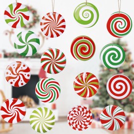 16pcs Outdoor Christmas Lollipop Ornaments, 9cm/3.54in Candyland Party Tree Decorations Colorful Paper Round Candyland Decorations for Candy Party Christmas