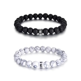 Lantine Set of 2 with Letter Bracelets 8 mm Natural Stone Couple Bracelet Bead Bracelet Comes in a Refined Gift Box, 100% brand, No gemstone