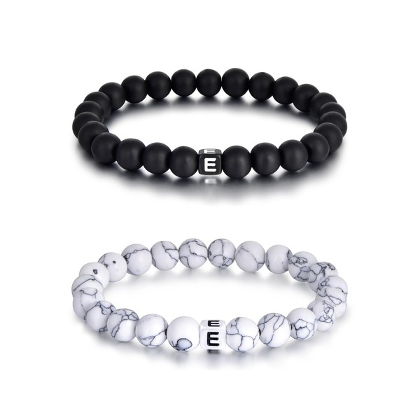 Lantine Set of 2 with Letter Bracelets 8 mm Natural