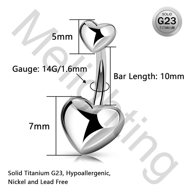 Melighting Titanium Belly Bars Heart Button Piercing Jewellery14G Belly Button