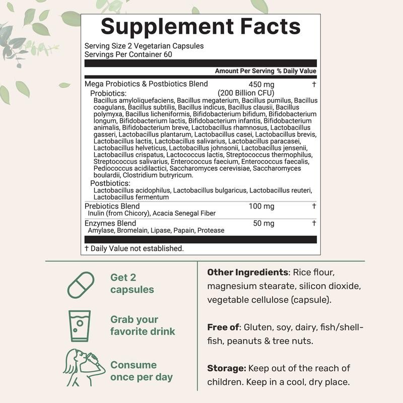 Micro Ingredients Mega Probiotics 200 Billion CFU, 120 Veggie Capsules