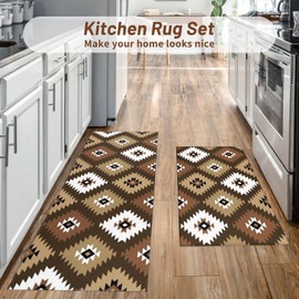 Mofvugz Western Kitchen Rugs and Mats Non-Skid Washable for Floor, Brown Boho Western Kitchen Decor and Accessories Kitchen Mat Set of 3, 17"x30"+17"x47"+17"x59"