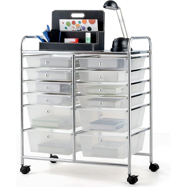OFFICEJOY Storage Cart, 12 Drawer Rolling Organizer Cart with Large