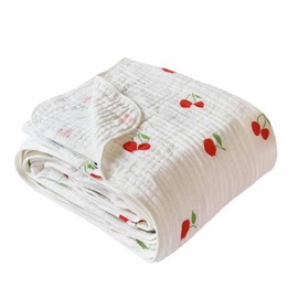Ultra Soft 6-Layer 100% Cotton Muslin Baby Blanket 43"x43" Breathable Lightweight Swaddle Blankets for Boys and Girls Infant Toddlers Babies Newborn Birthday Gifts Cherry