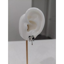 Unbranded NEW Black Silver Toned Heart Drip Drop Earring Studs Korean Design Jewelry Pair