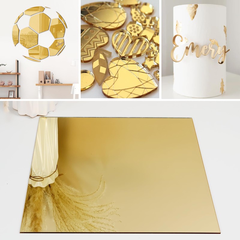 Gold Mirror Acrylic Sheets, 2 Pack 12" x 12" Square