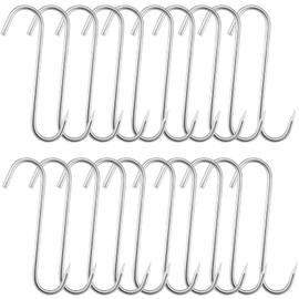 JAPCHET 20 Pack 9 Inch Meat Hooks, 8mm Thick Heavy Duty Meat Hook, Stainless Steel Butcher Hooks Meat Processing Hook for Hanging, Butchering and Smoking, Silver