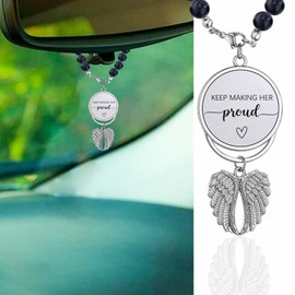 Memorial Car Charm Sympathy Gifts for Loss of Loved one, Keep Making Her Proud Ornament Hanging Rear View Mirror Accessories Grief Bereavement Sympathy Gift (Keep Making Her Proud-Silver)