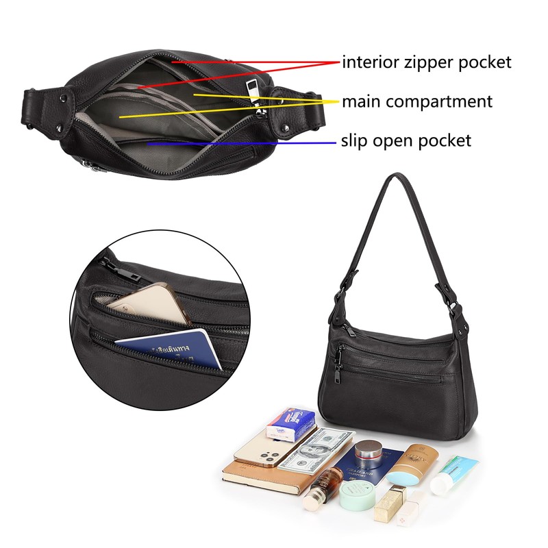 YALUXE Genuine Leather Shoulder Bag Medium Size Handbag Purse Multi