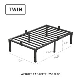 MAF 12 Inch Twin Bed Frames with Mattress Slide Stopper Black Heavy Duty Metal Platform Bed Frame Steel Slat Support, No Box Spring Needed, Noise Free, Easy Assembly