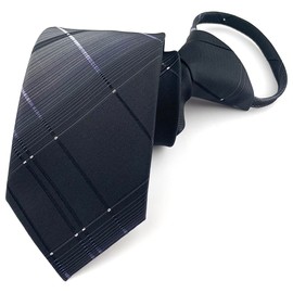 Elfeves Mens Zipper Ties Business Wedding Plaid Striped Adjustable Pretied Necktie, Black and Grey, One Size